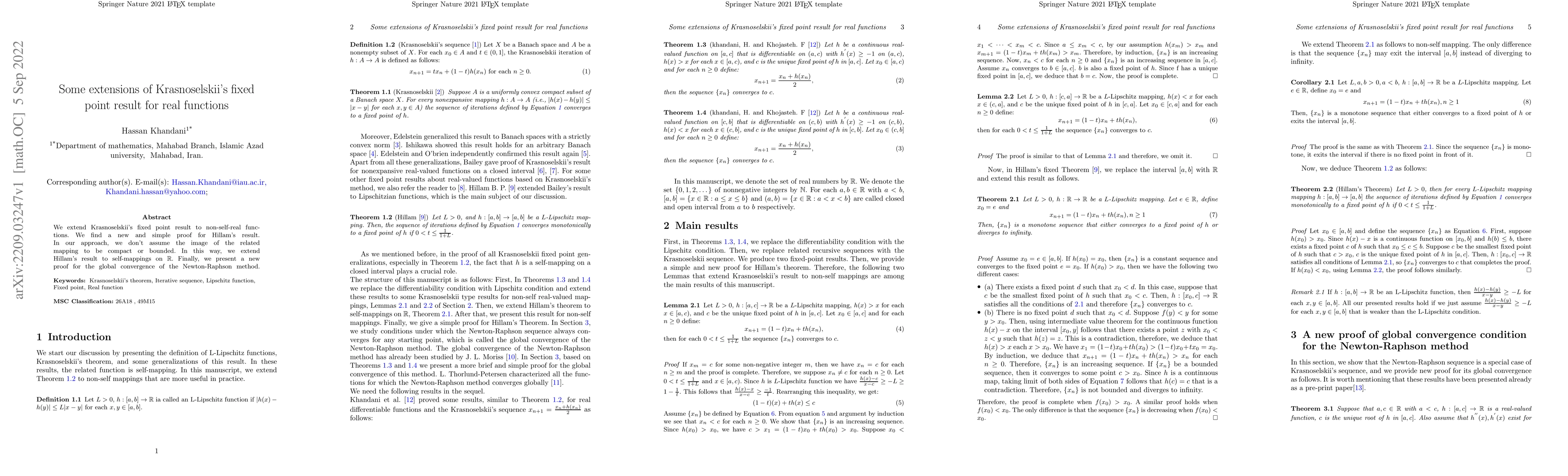 Thumbnail for Some extensions of Krasnoselskii's fixed point result for real functions