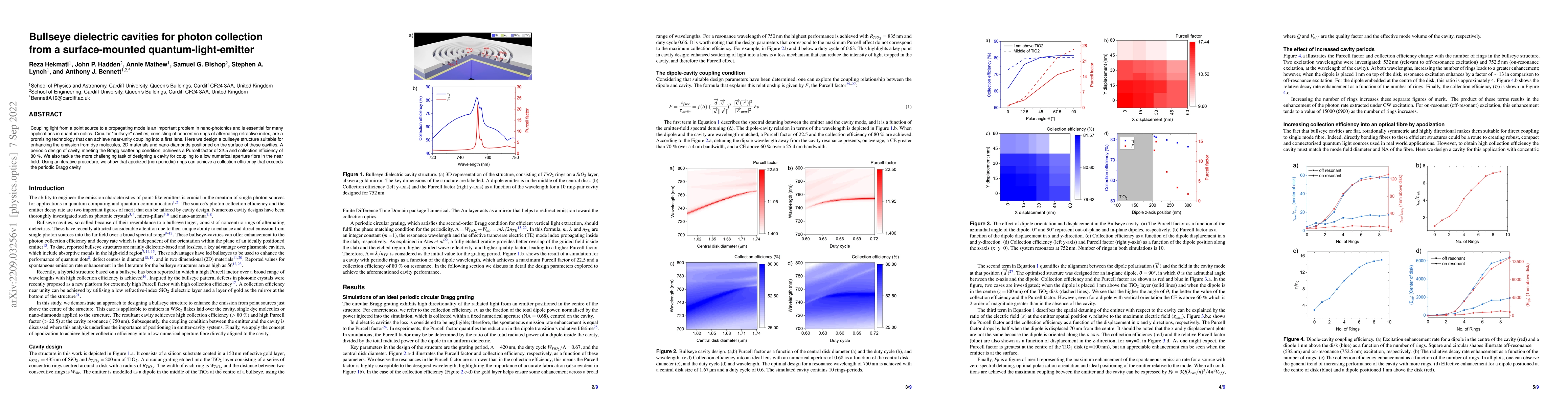 Thumbnail for Bullseye dielectric cavities for photon collection from a
  surface-mounted quantum-light-emitter