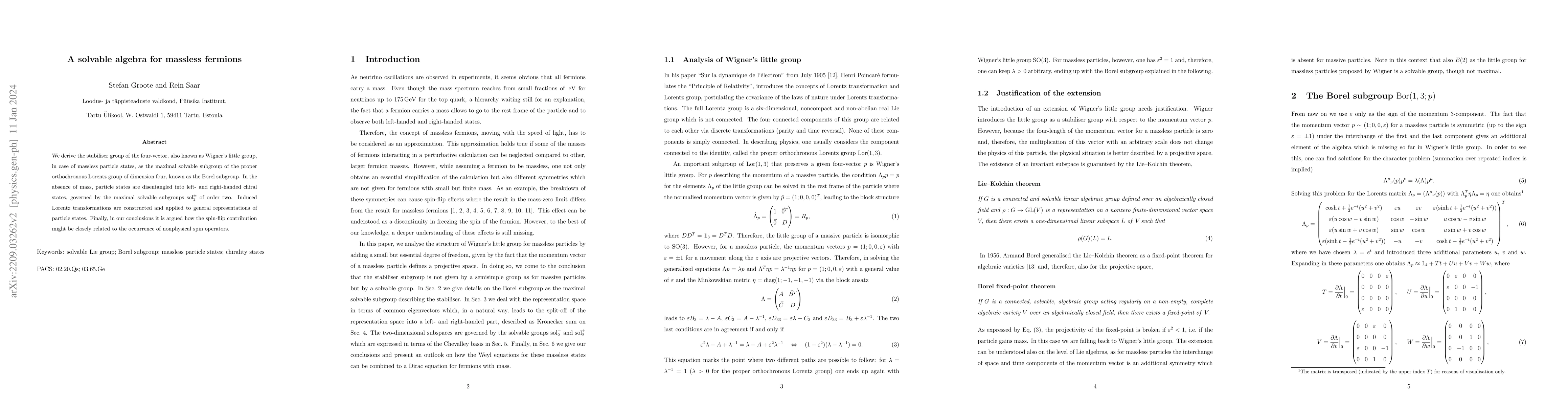 Thumbnail for A solvable algebra for massless fermions