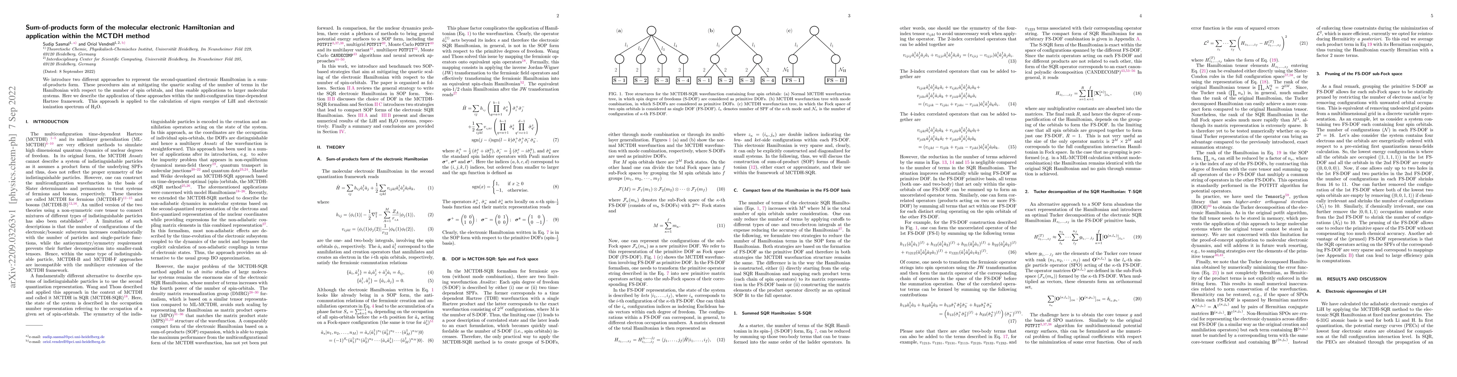 Thumbnail for Sum-of-products form of the molecular electronic Hamiltonian and
  application within the MCTDH method
