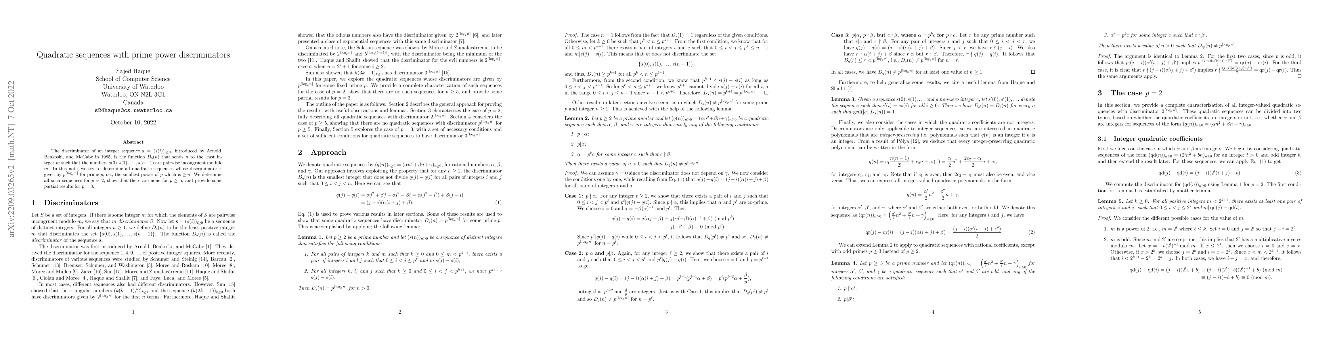 Thumbnail for Quadratic sequences with prime power discriminators