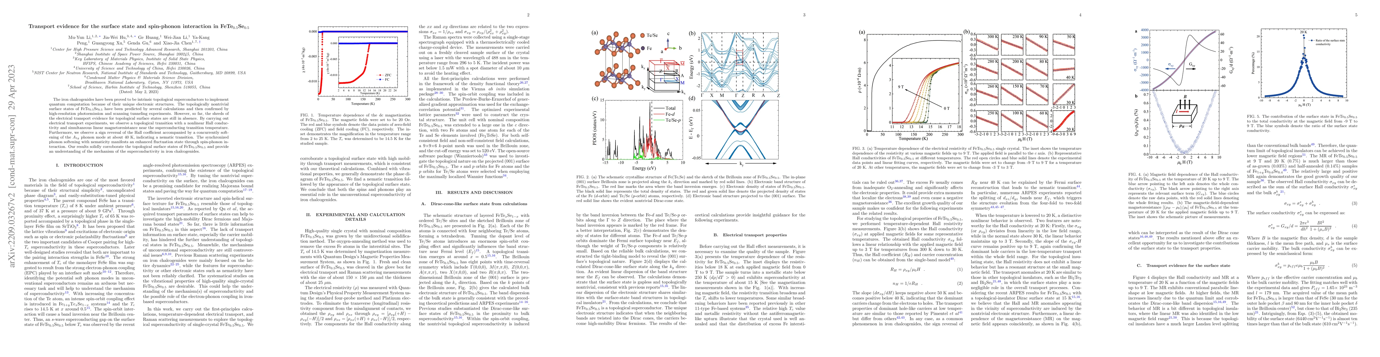 Thumbnail for Transport evidence for the surface state and spin-phonon interaction in
  FeTe$_{0.5}$Se$_{0.5}$