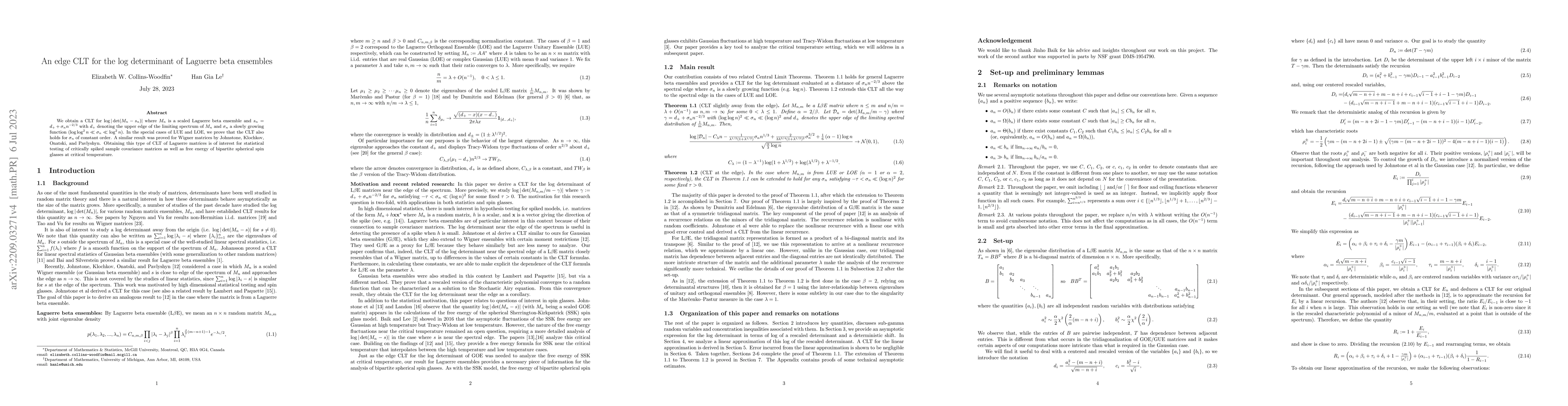 Thumbnail for An edge CLT for the log determinant of Laguerre beta ensembles