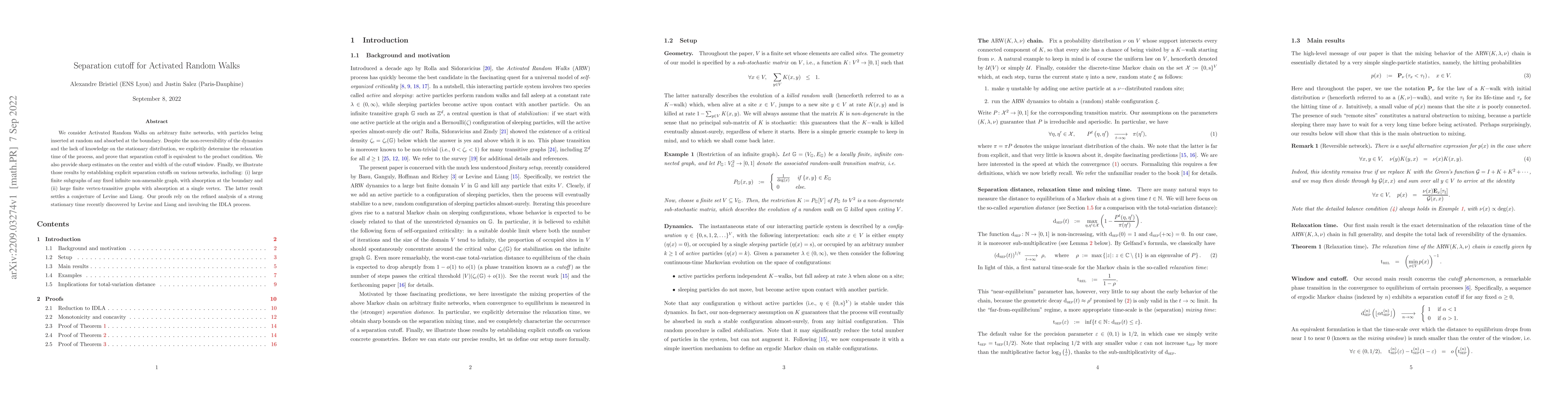 Thumbnail for Separation cutoff for Activated Random Walks