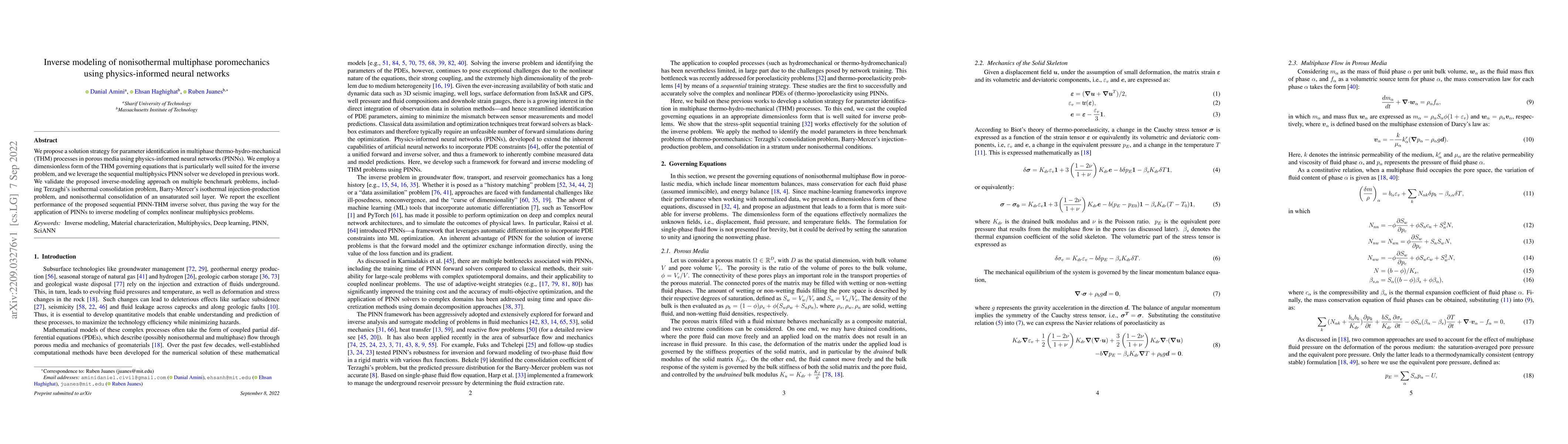 Thumbnail for Inverse modeling of nonisothermal multiphase poromechanics using
  physics-informed neural networks
