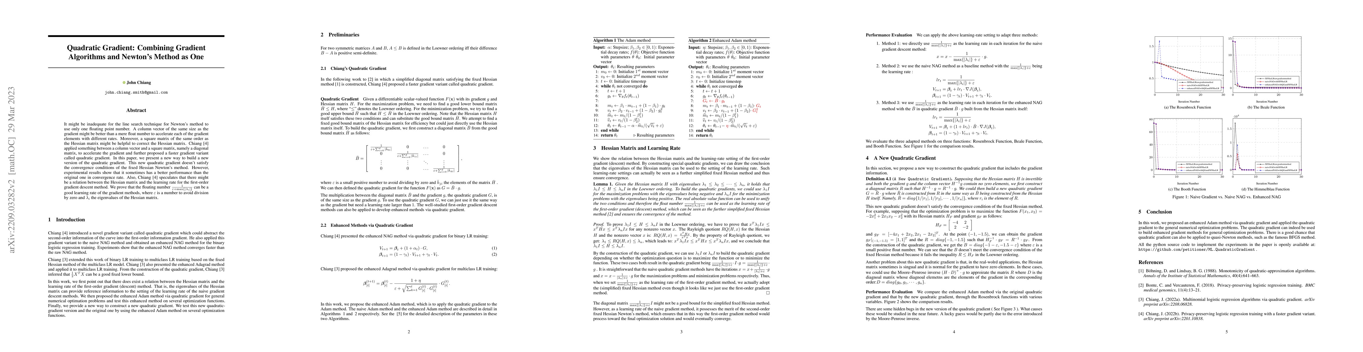 Thumbnail for Quadratic Gradient: Combining Gradient Algorithms and Newton's Method as
  One