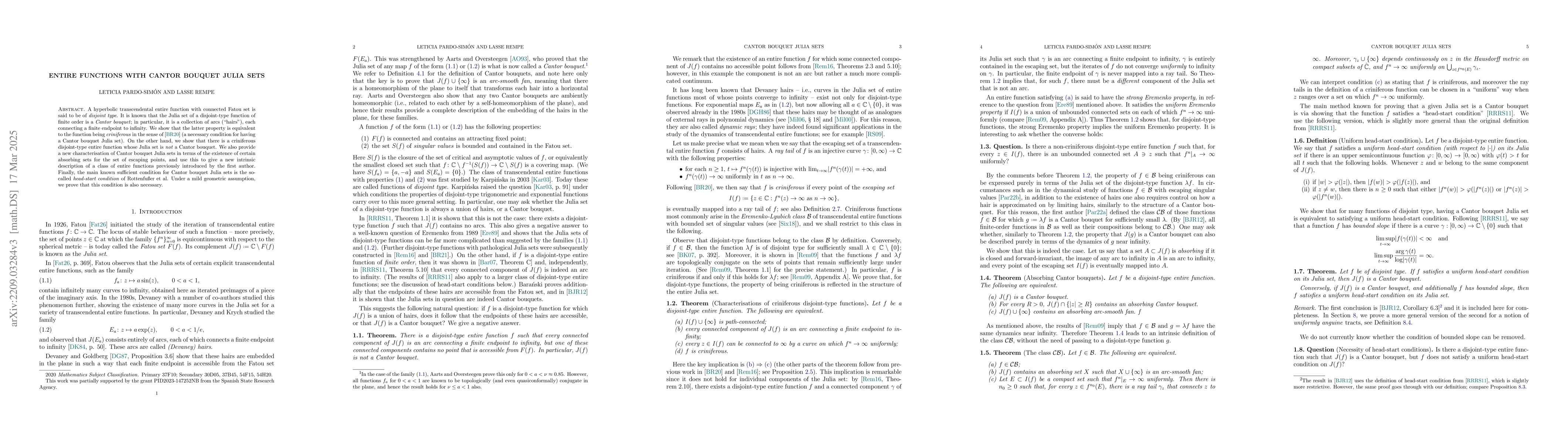 Thumbnail for Entire functions with Cantor bouquet Julia sets