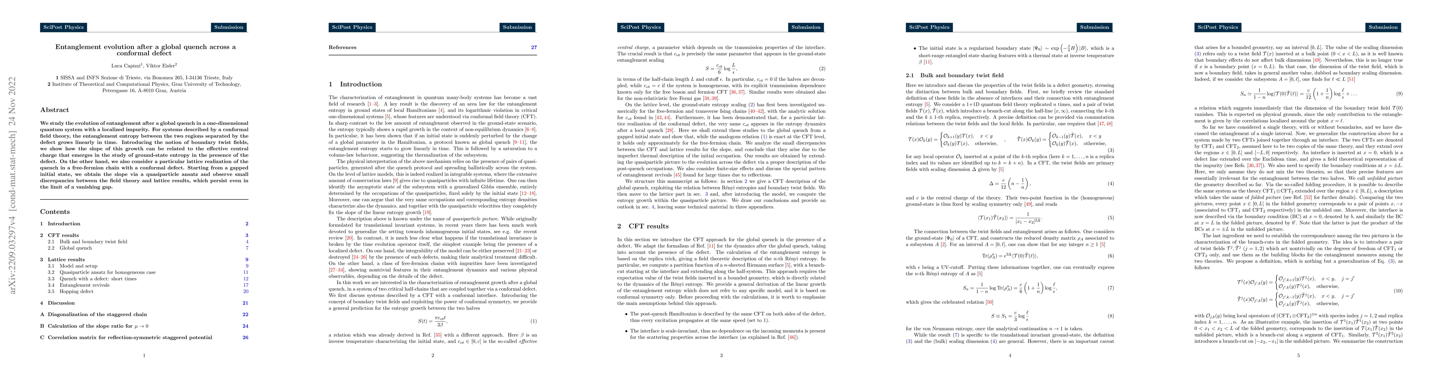 Thumbnail for Entanglement evolution after a global quench across a conformal defect
