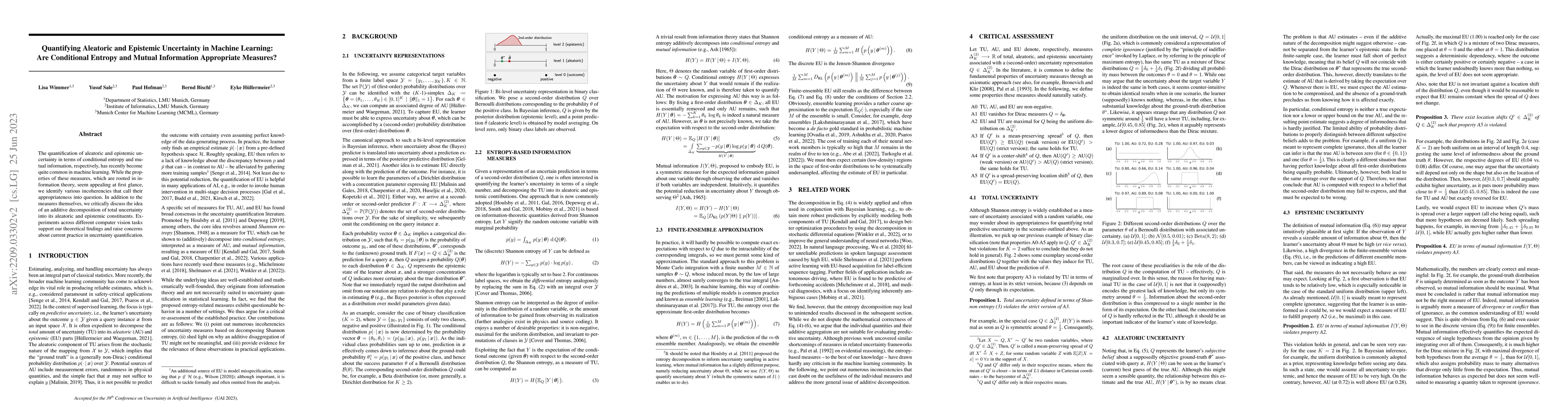 Thumbnail for Quantifying Aleatoric and Epistemic Uncertainty in Machine Learning: Are
  Conditional Entropy and Mutual Information Appropriate Measures?