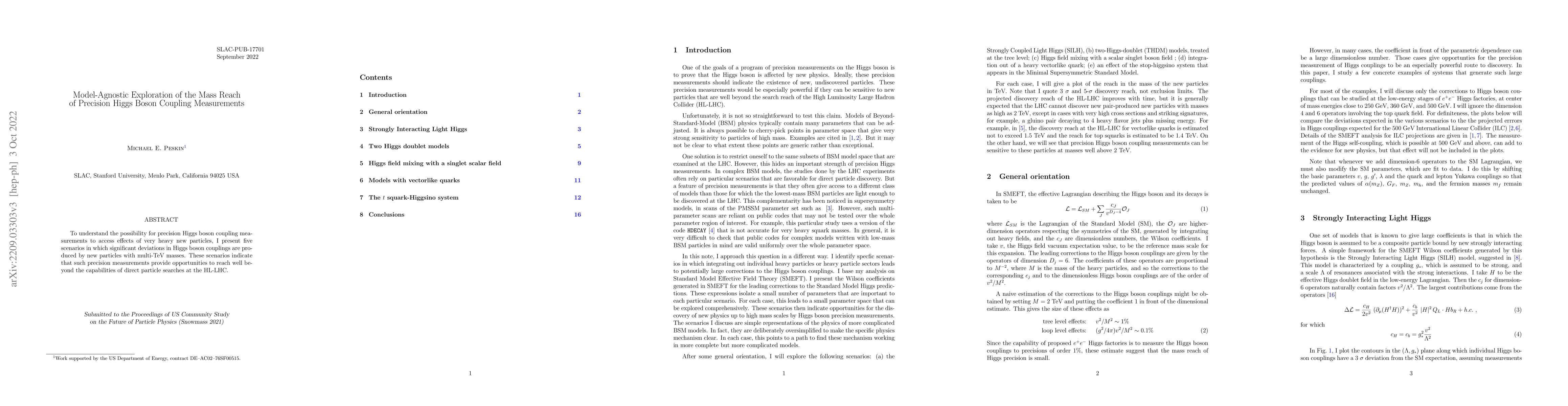 Thumbnail for Model-Agnostic Exploration of the Mass Reach of Precision Higgs Boson
  Coupling Measurements