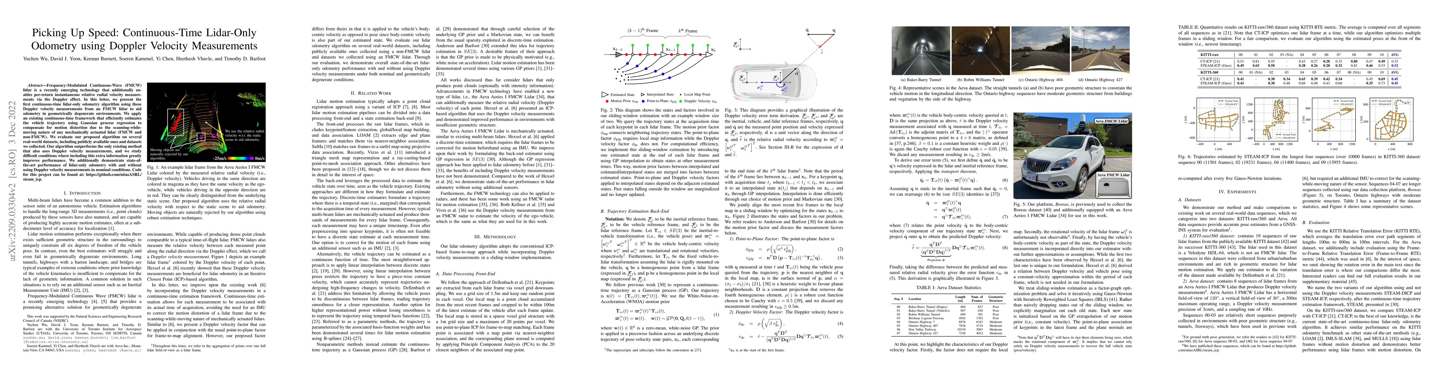 Thumbnail for Picking Up Speed: Continuous-Time Lidar-Only Odometry using Doppler
  Velocity Measurements