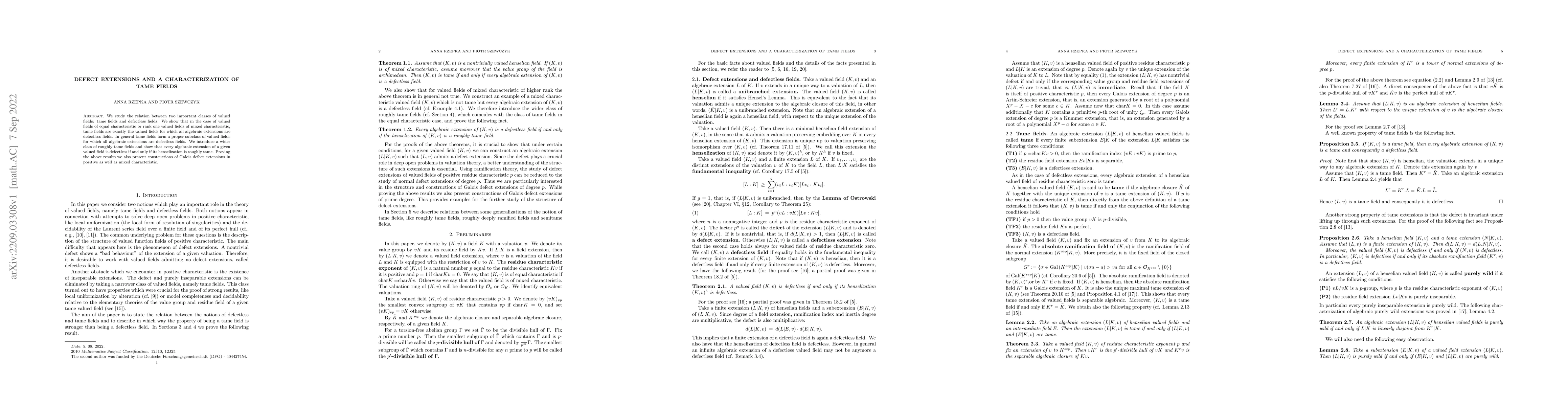 Thumbnail for Defect extensions and a characterization of tame fields