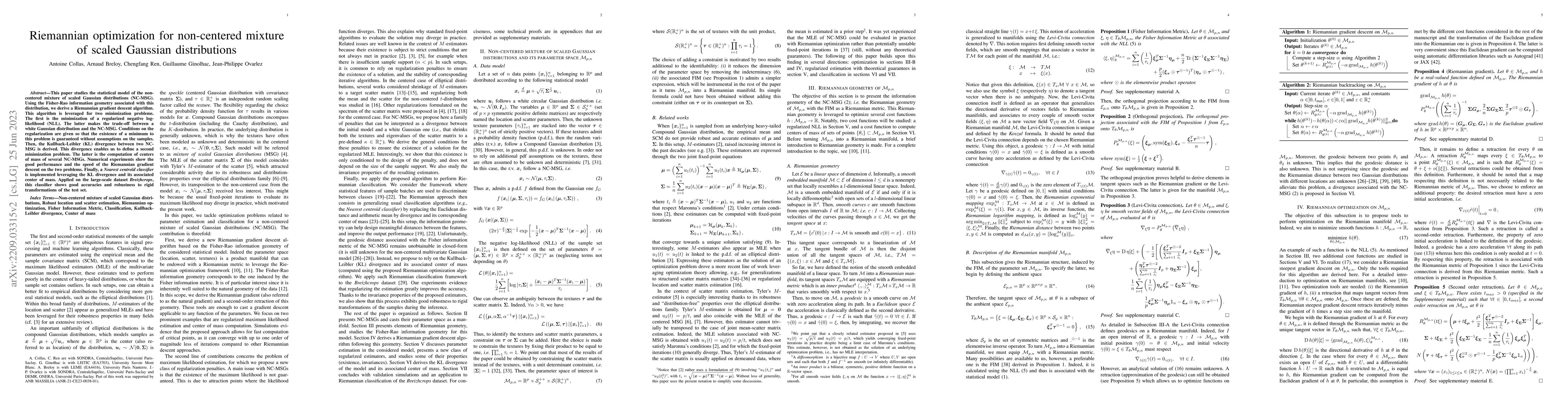 Thumbnail for Riemannian optimization for non-centered mixture of scaled Gaussian
  distributions