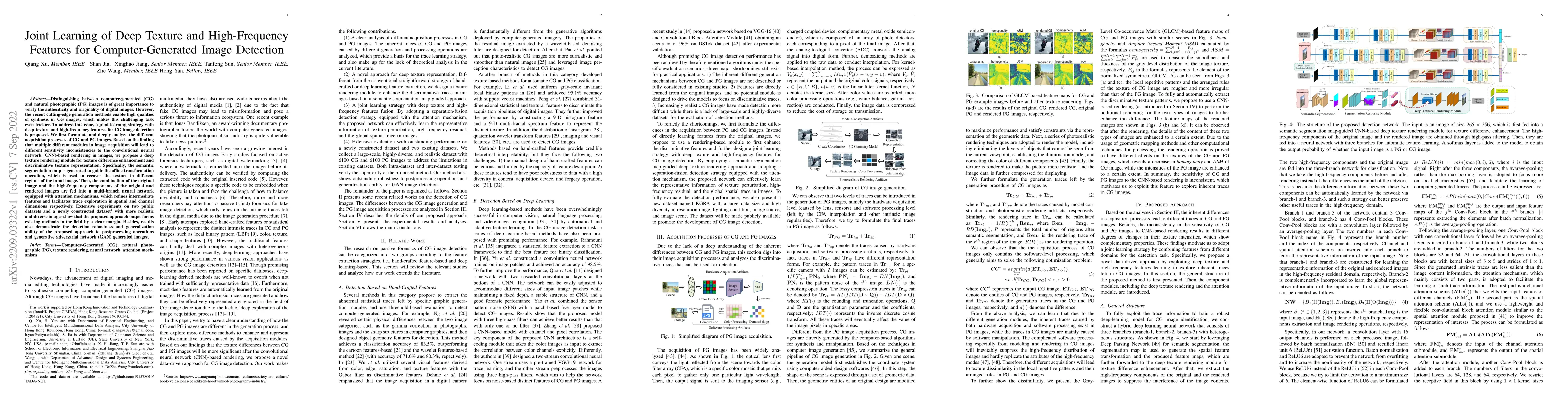 Thumbnail for Joint Learning of Deep Texture and High-Frequency Features for
  Computer-Generated Image Detection
