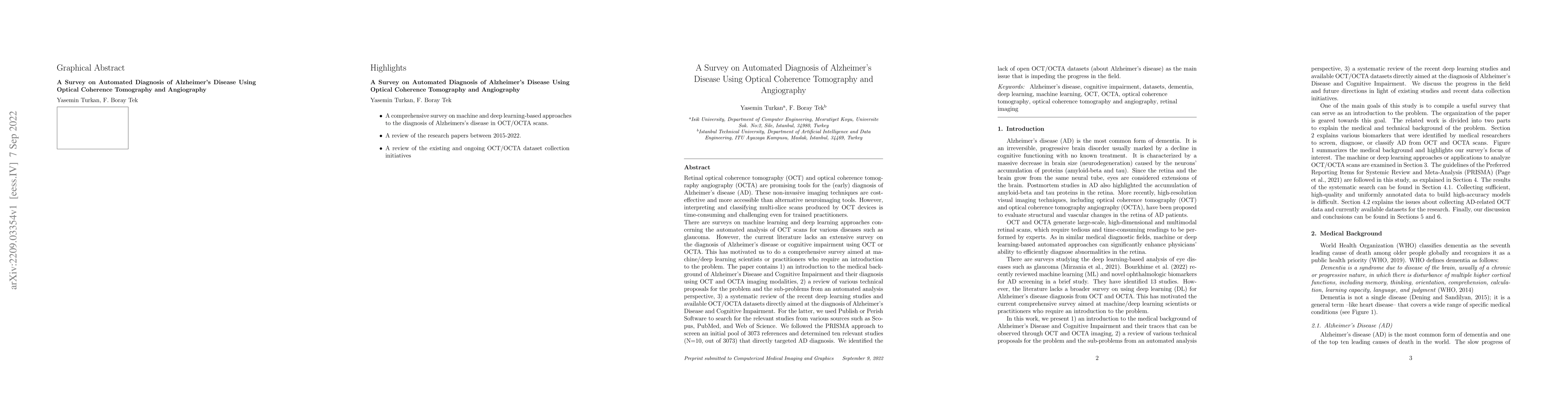 Thumbnail for A Survey on Automated Diagnosis of Alzheimer's Disease Using Optical
  Coherence Tomography and Angiography