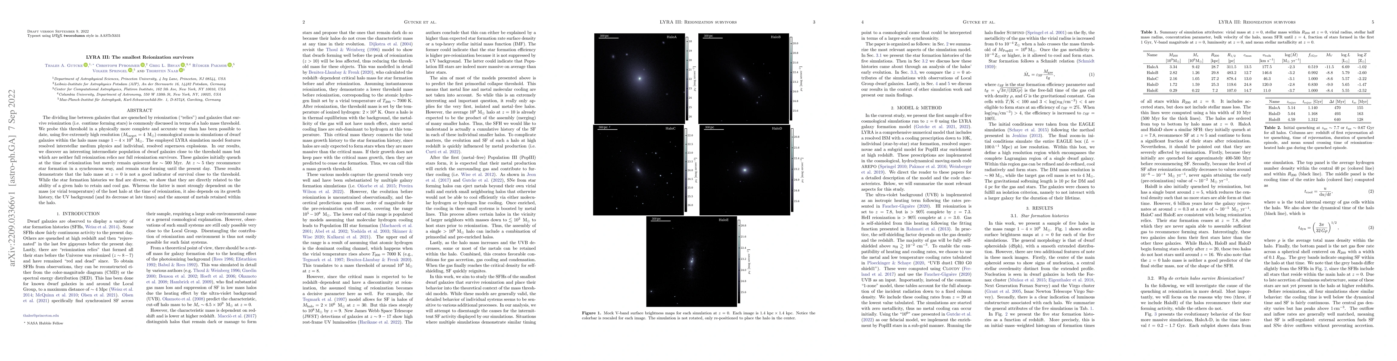 Thumbnail for LYRA III: The smallest Reionization survivors