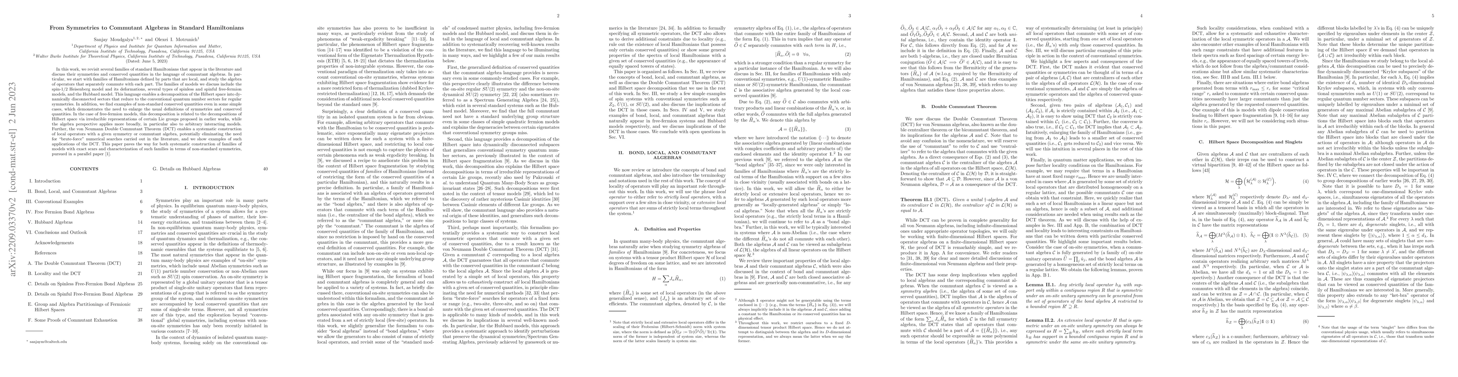 Thumbnail for From Symmetries to Commutant Algebras in Standard Hamiltonians