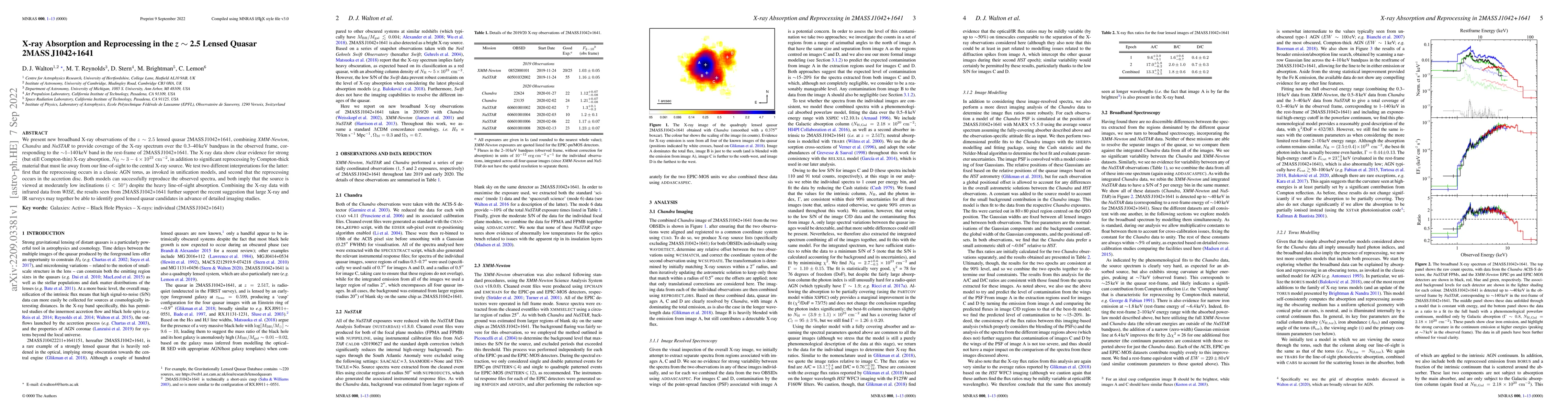 Thumbnail for X-ray Absorption and Reprocessing in the $z \sim 2.5$ Lensed Quasar
  2MASS J1042+1641