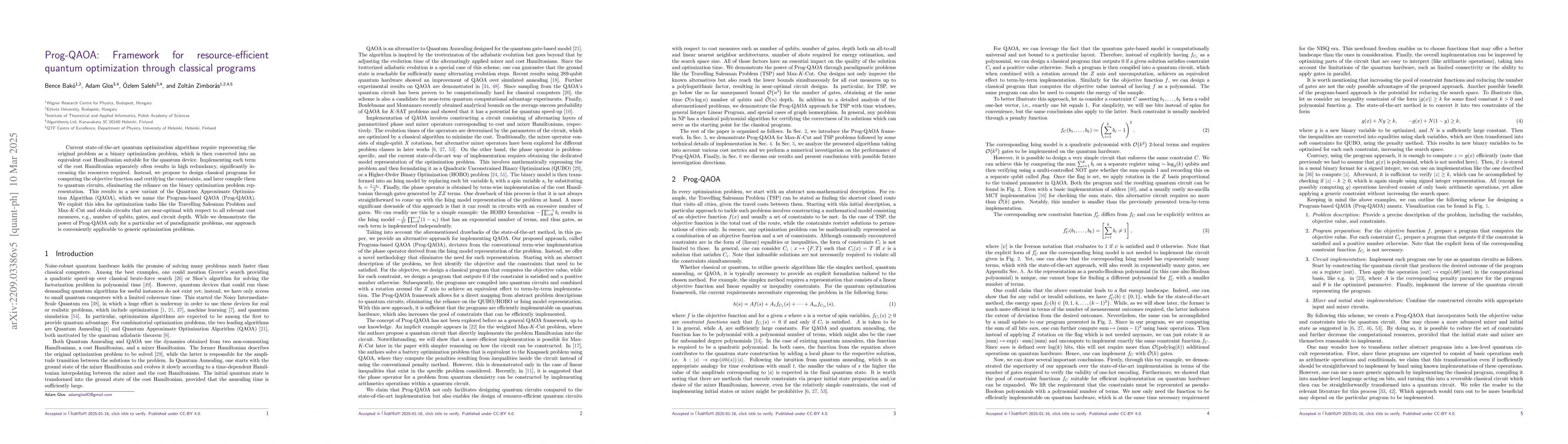 Thumbnail for Prog-QAOA: Framework for resource-efficient quantum optimization through
  classical programs