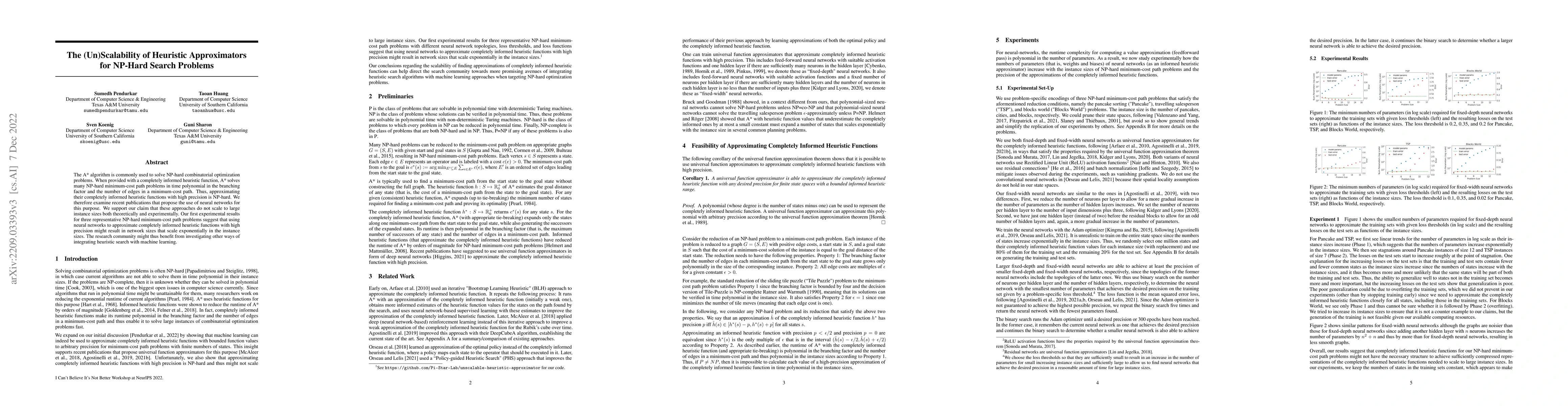 Thumbnail for The (Un)Scalability of Heuristic Approximators for NP-Hard Search
  Problems