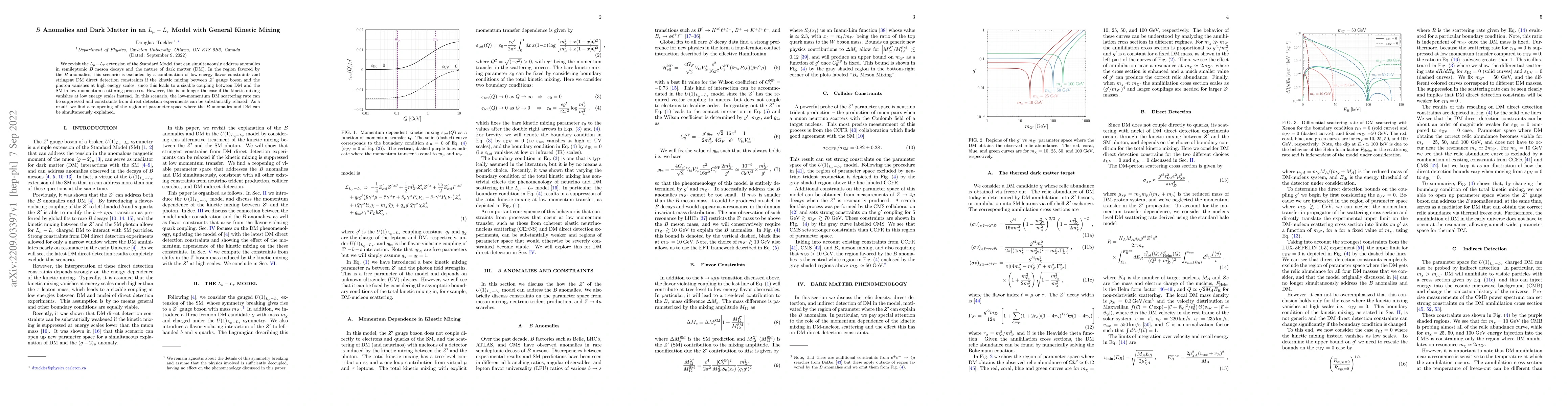 Thumbnail for $B$ Anomalies and Dark Matter in an $L_\mu-L_\tau$ Model with General
  Kinetic Mixing