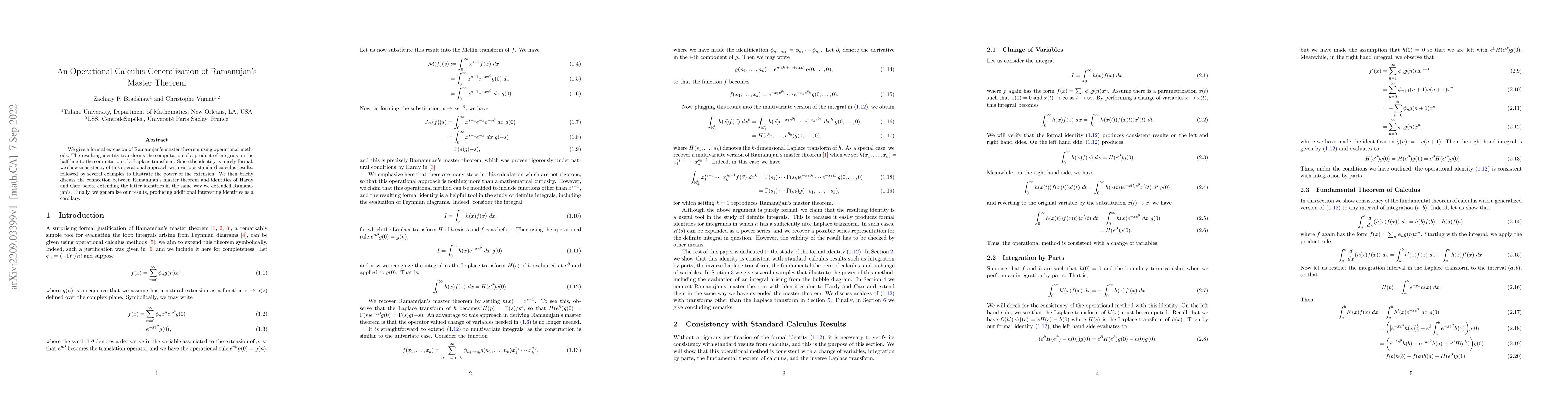 Thumbnail for An Operational Calculus Generalization of Ramanujan's Master Theorem