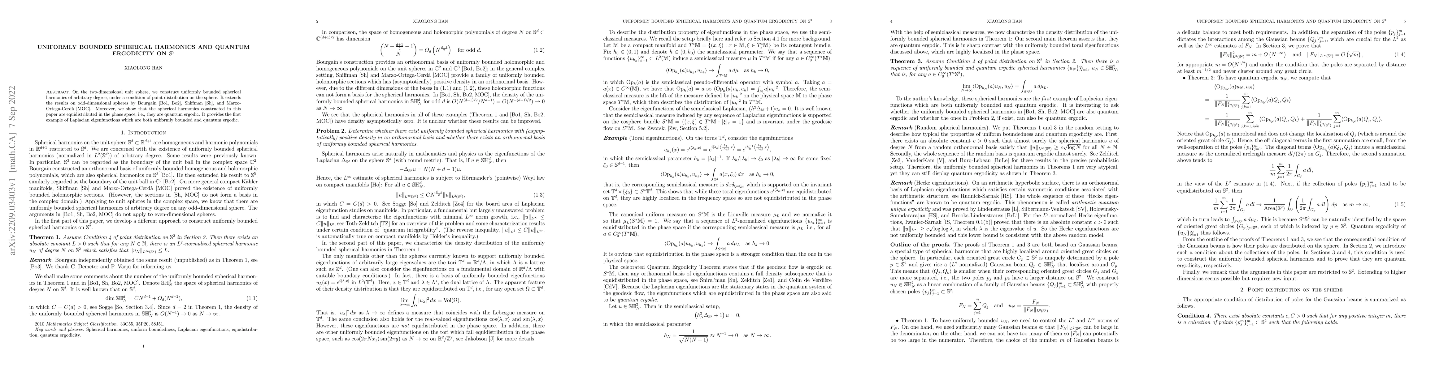 Thumbnail for Uniformly bounded spherical harmonics and quantum ergodicity on $S^2$