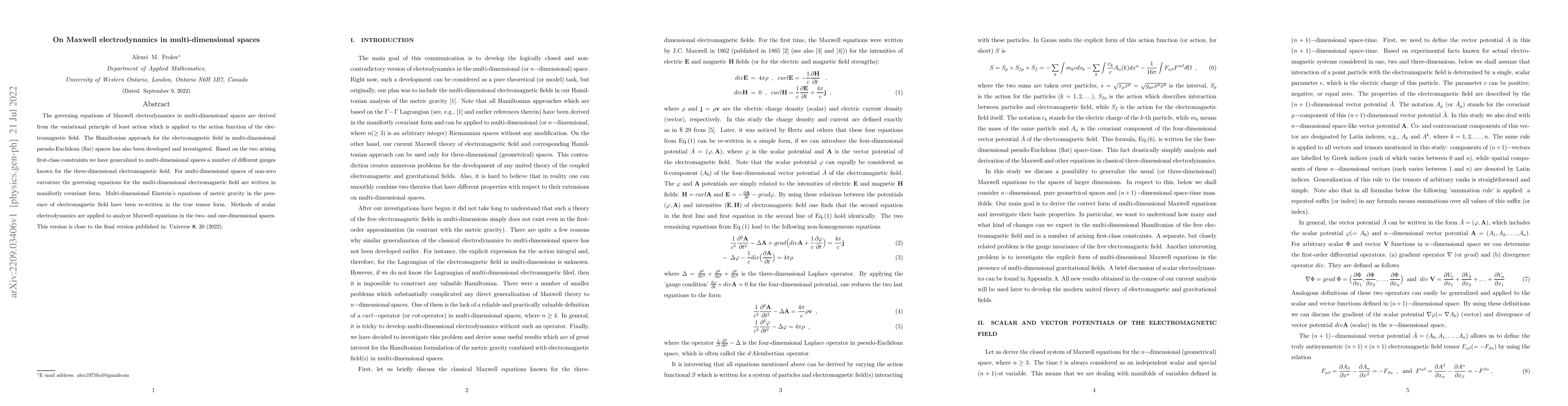 Thumbnail for On Maxwell electrodynamics in multi-dimensional spaces