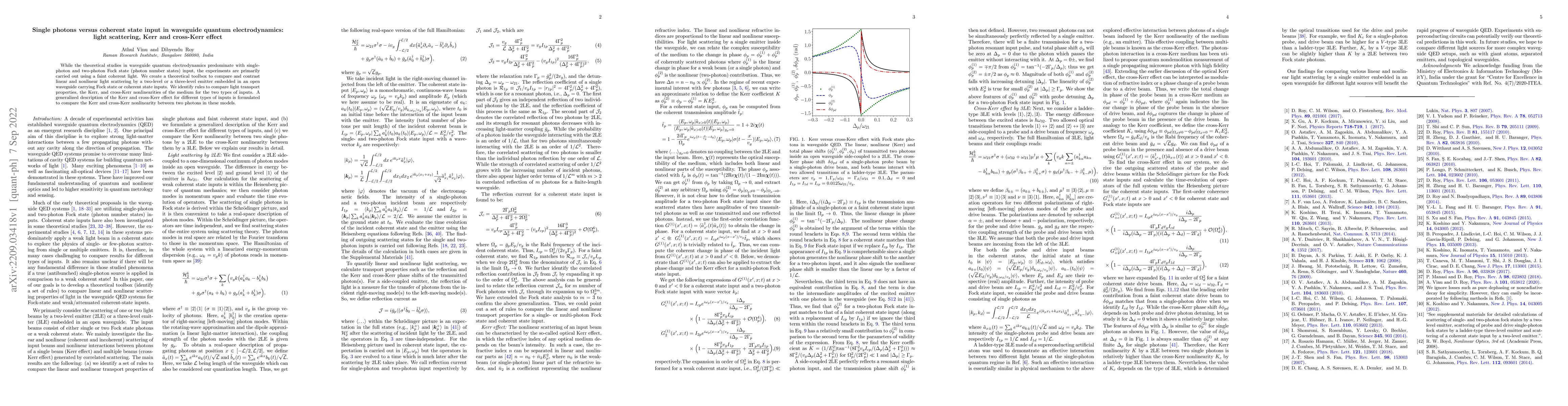 Thumbnail for Single photons versus coherent state input in waveguide quantum
  electrodynamics: light scattering, Kerr and cross-Kerr effect