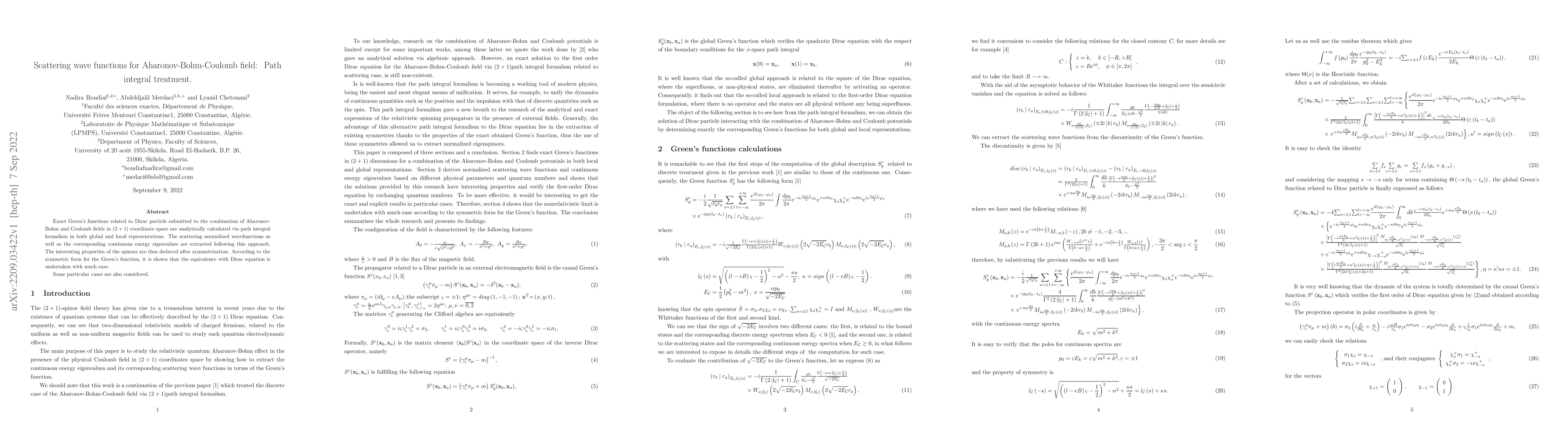 Thumbnail for Scattering wave functions for Aharonov-Bohm-Coulomb field: Path integral
  treatment