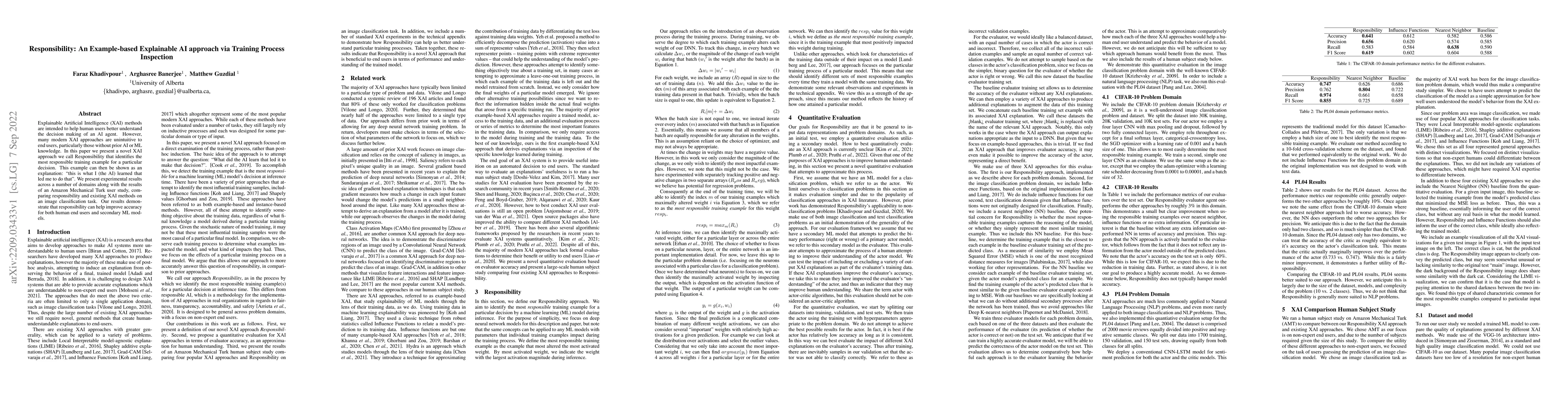 Thumbnail for Responsibility: An Example-based Explainable AI approach via Training
  Process Inspection