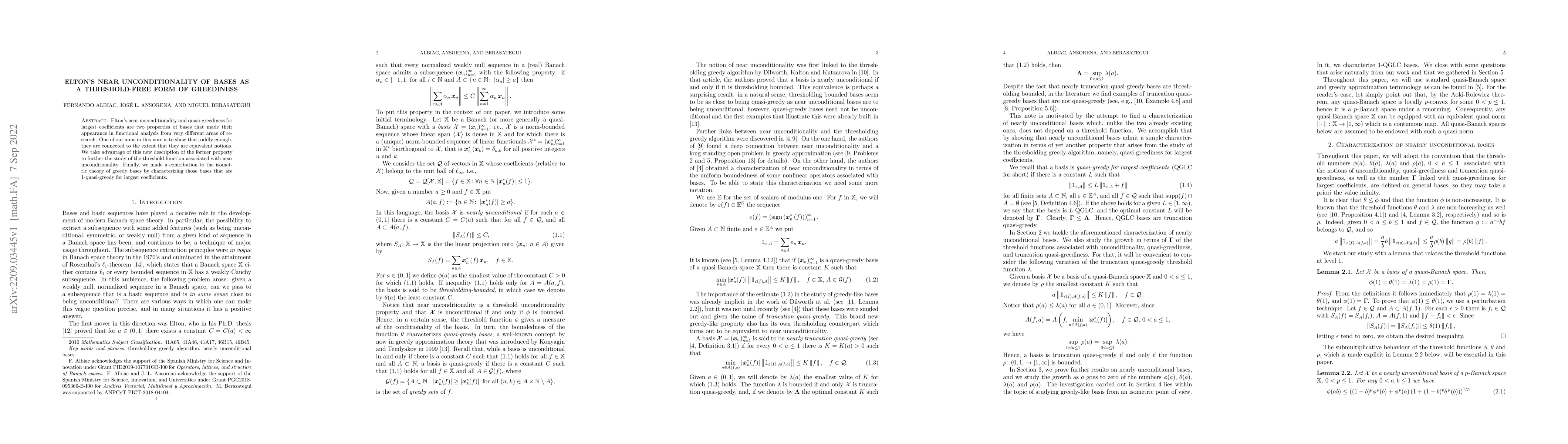 Thumbnail for Elton's near unconditionality of bases as a threshold-free form of
  greediness