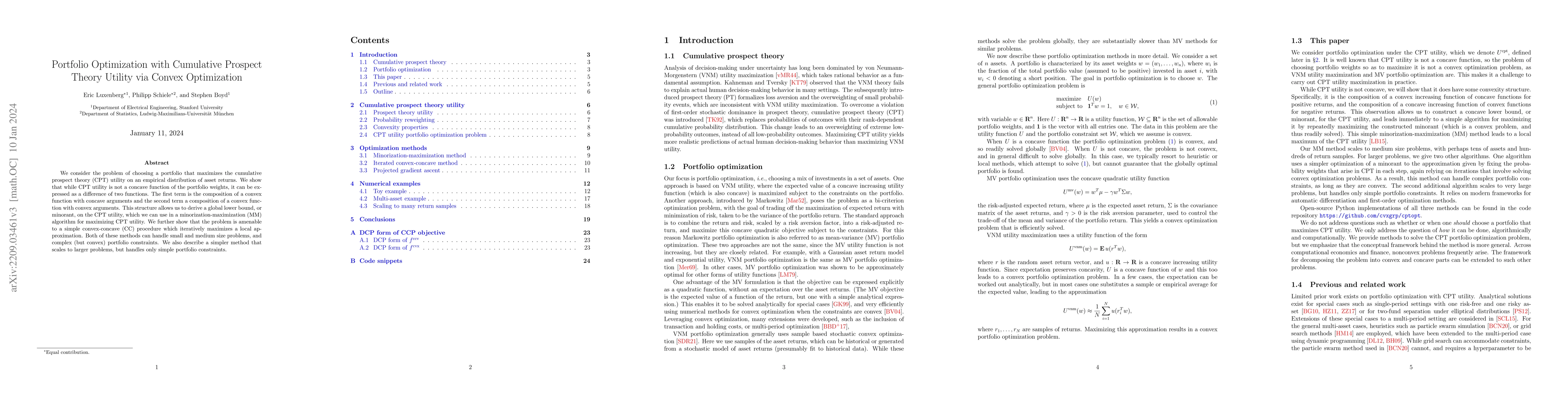Thumbnail for Portfolio Optimization with Cumulative Prospect Theory Utility via
  Convex Optimization