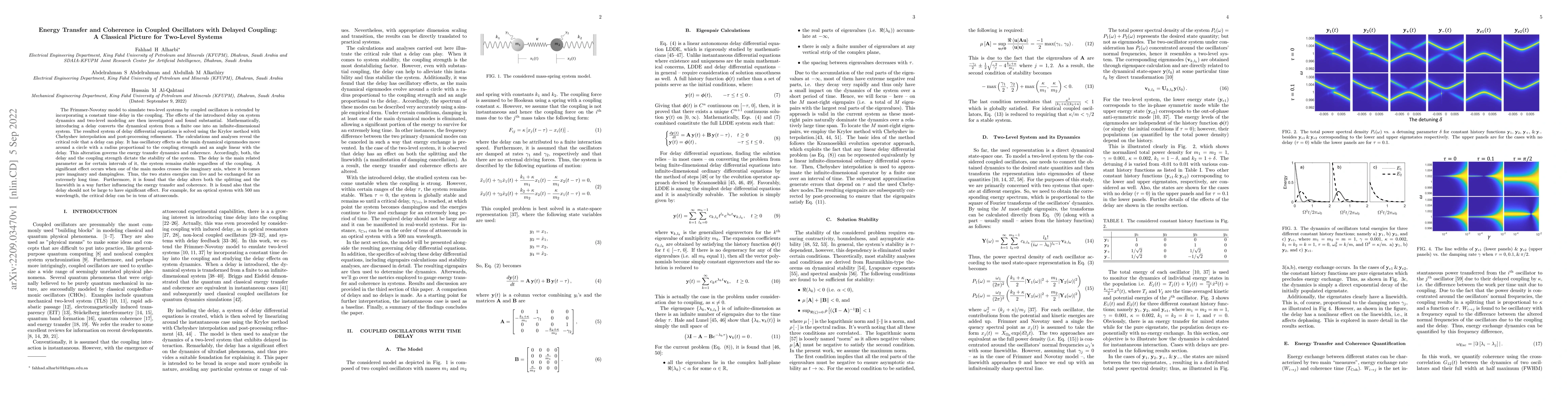 Thumbnail for Energy Transfer and Coherence in Coupled Oscillators with Delayed
  Coupling: A Classical Picture for Two-Level Systems