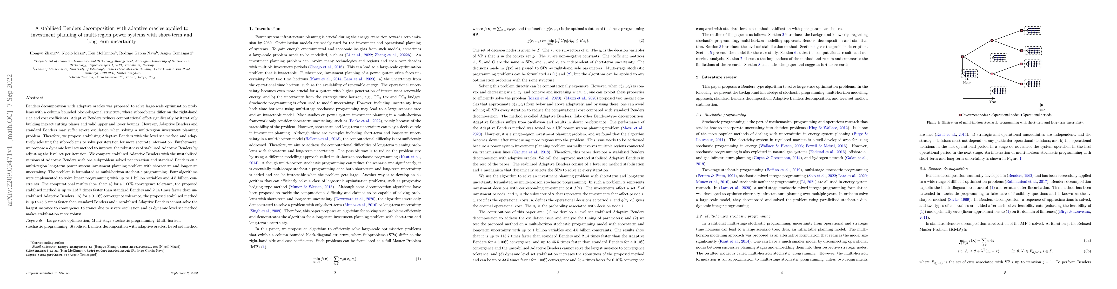 Thumbnail for A stabilised Benders decomposition with adaptive oracles applied to
  investment planning of multi-region power systems with short-term and
  long-term uncertainty
