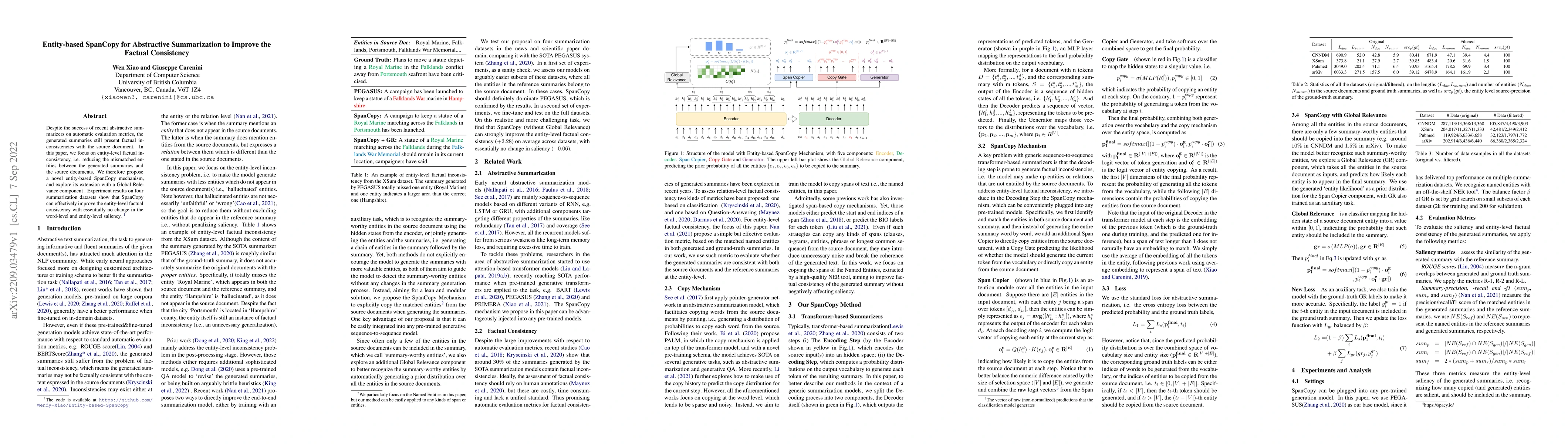 Thumbnail for Entity-based SpanCopy for Abstractive Summarization to Improve the
  Factual Consistency