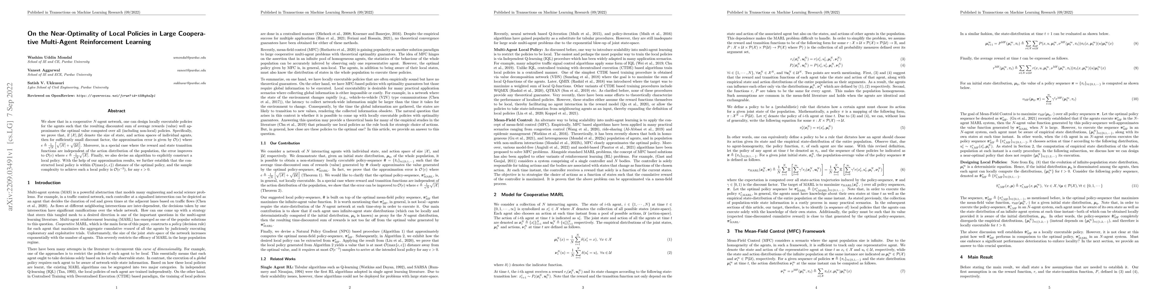 Thumbnail for On the Near-Optimality of Local Policies in Large Cooperative
  Multi-Agent Reinforcement Learning