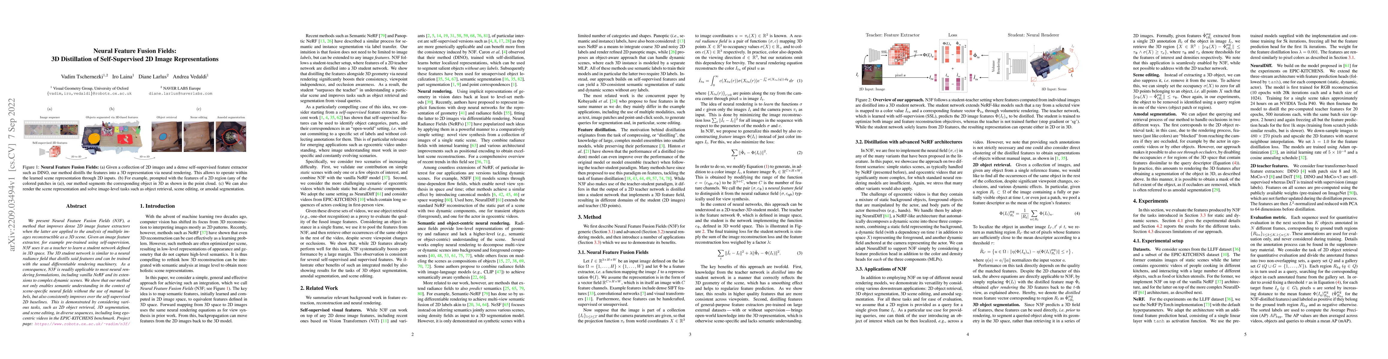 Thumbnail for Neural Feature Fusion Fields: 3D Distillation of Self-Supervised 2D
  Image Representations