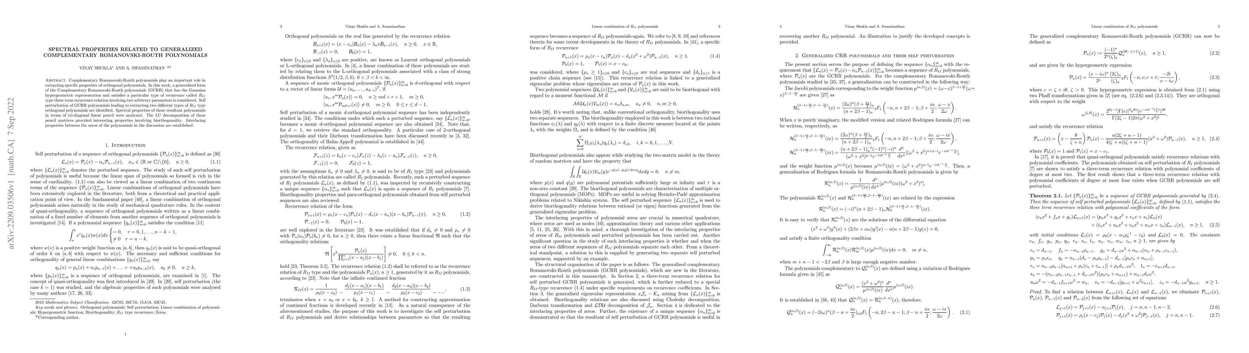 Thumbnail for Spectral properties related to generalized complementary
  Romanovski-Routh polynomials