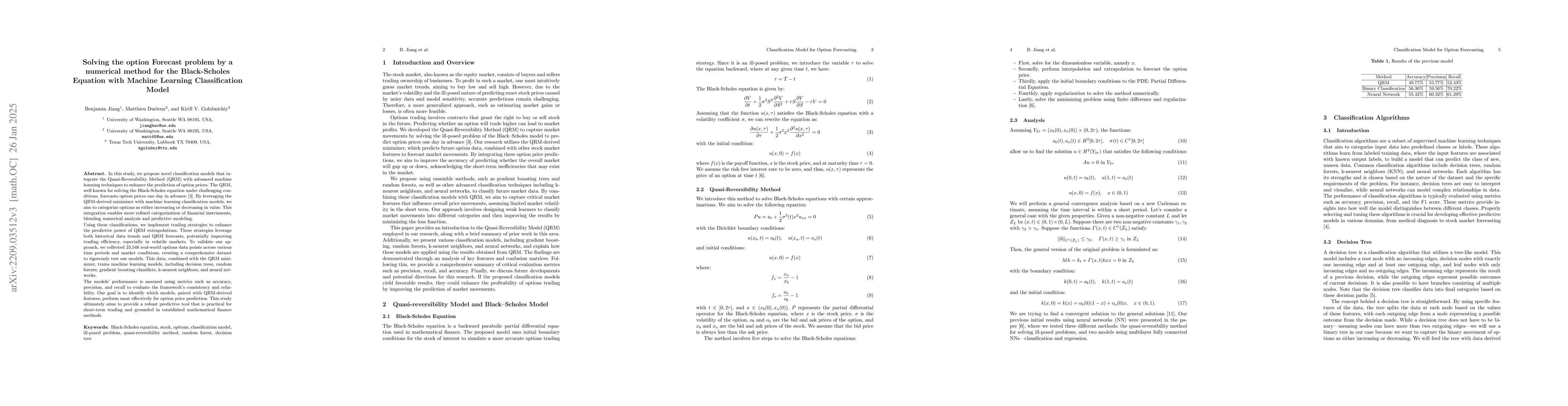 Thumbnail for Solving the Stock Option Forecast problem by a numerical method for the
  Black-Scholes Equation with Machine Learning Classification Model