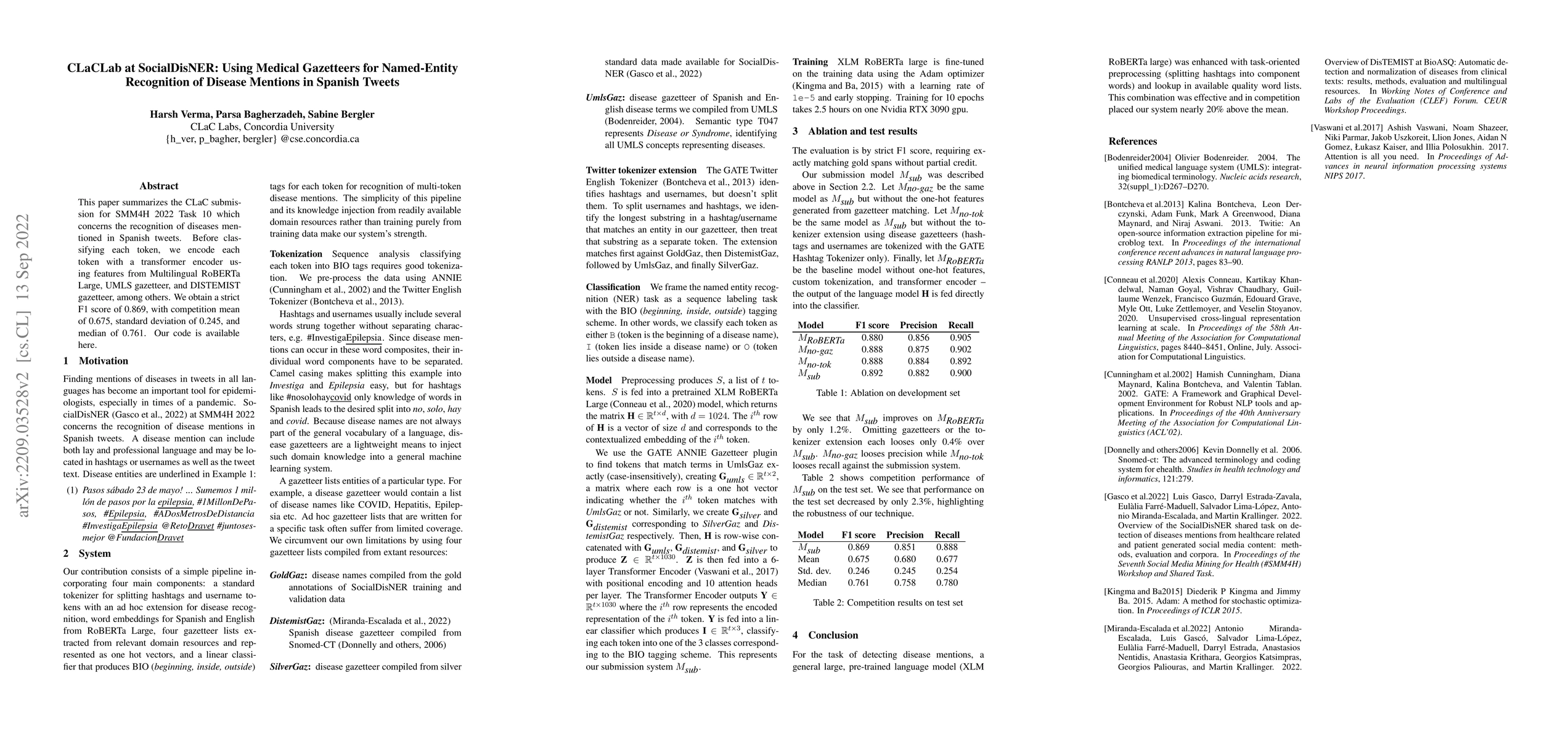 Thumbnail for CLaCLab at SocialDisNER: Using Medical Gazetteers for Named-Entity
  Recognition of Disease Mentions in Spanish Tweets