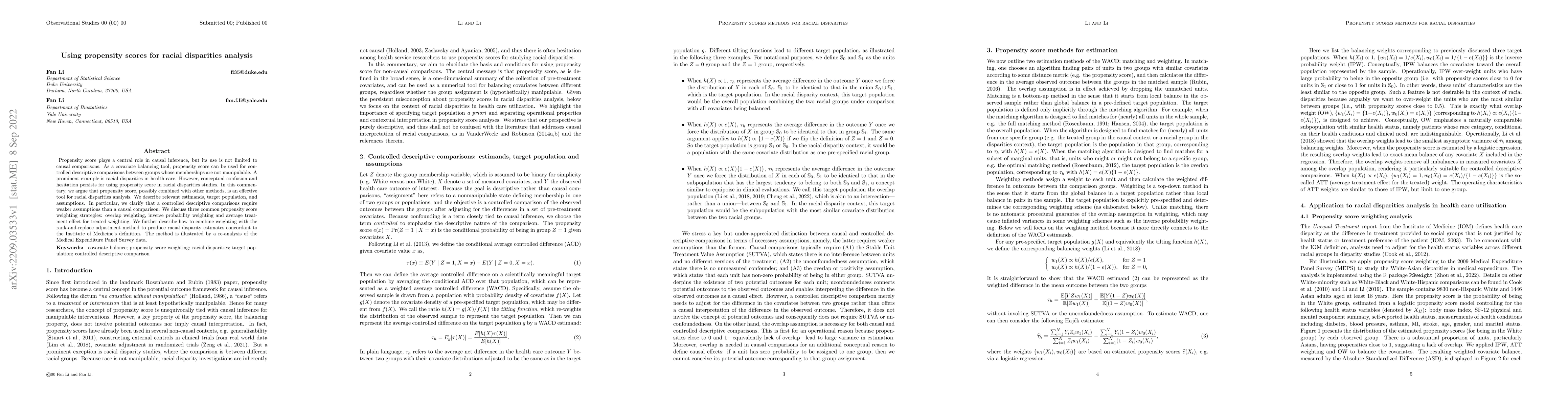 Thumbnail for Using propensity scores for racial disparities analysis