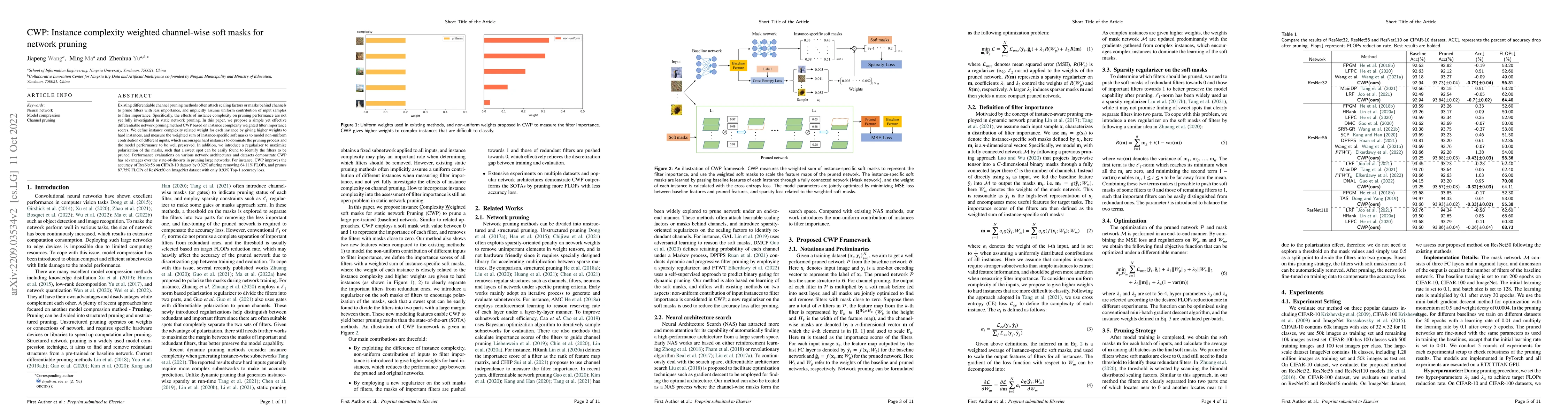 Thumbnail for CWP: Instance complexity weighted channel-wise soft masks for network
  pruning