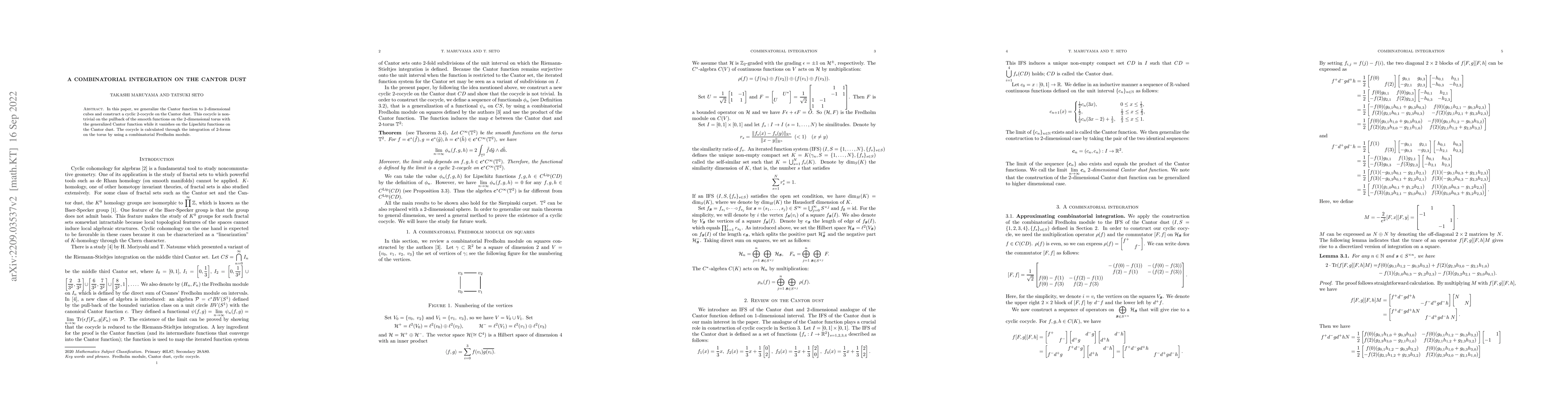 Thumbnail for A combinatorial integration on the Cantor dust