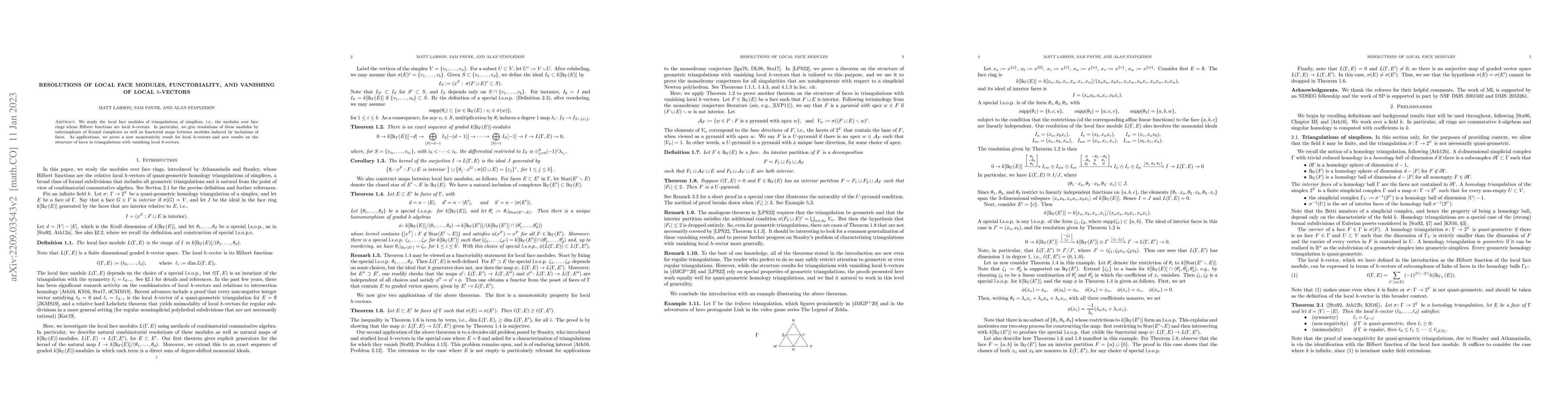 Thumbnail for Resolutions of local face modules, functoriality, and vanishing of local
  $h$-vectors
