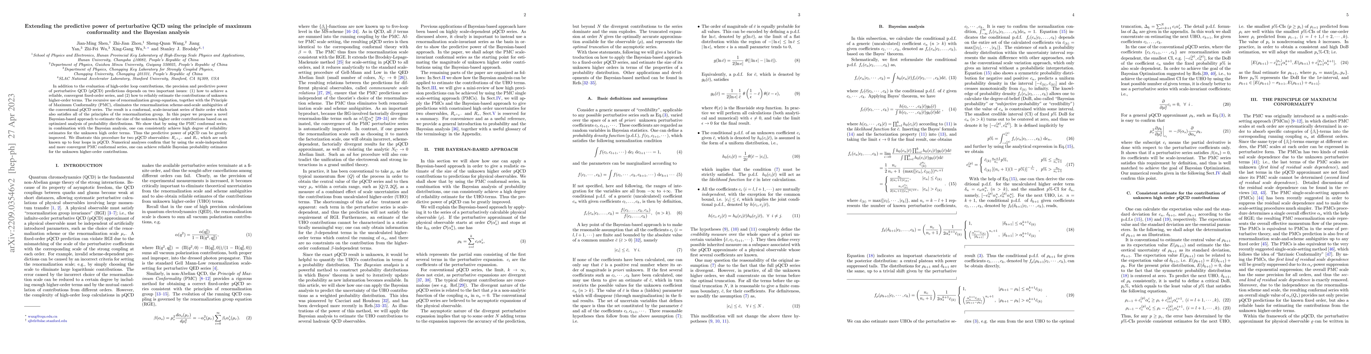 Thumbnail for Extending the Predictive Power of Perturbative QCD Using the Principle
  of Maximum Conformality and Bayesian Analysis