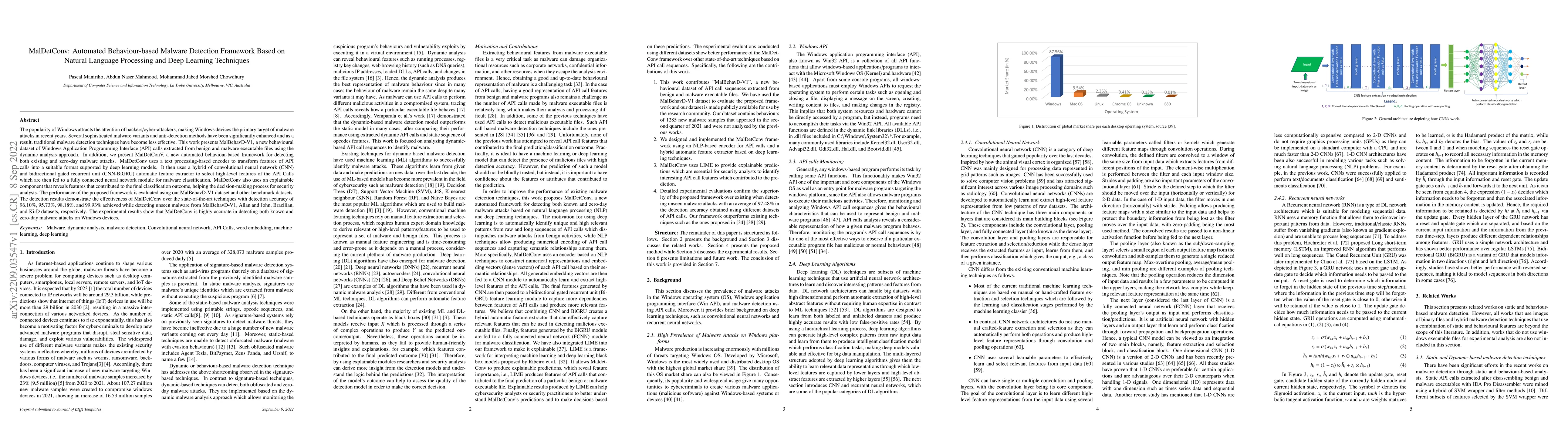 Thumbnail for MalDetConv: Automated Behaviour-based Malware Detection Framework Based
  on Natural Language Processing and Deep Learning Techniques