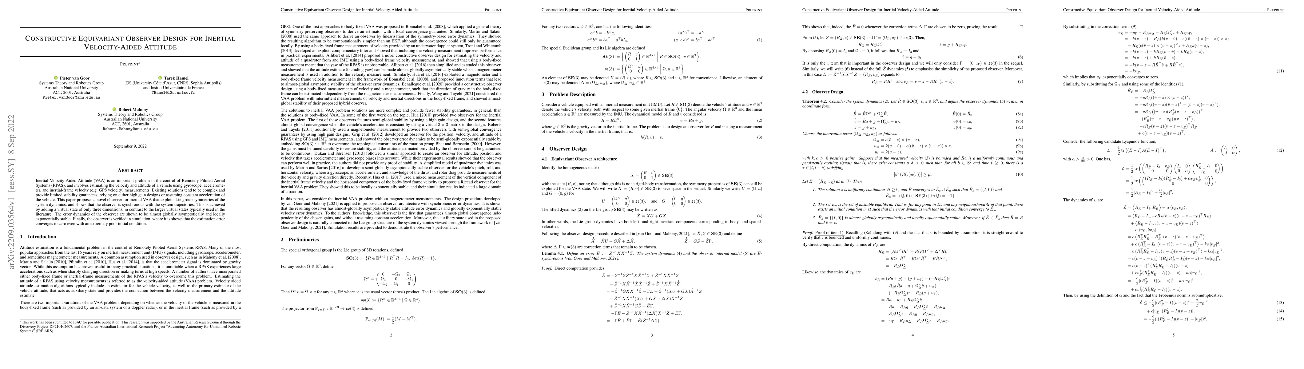 Thumbnail for Constructive Equivariant Observer Design for Inertial Velocity-Aided
  Attitude