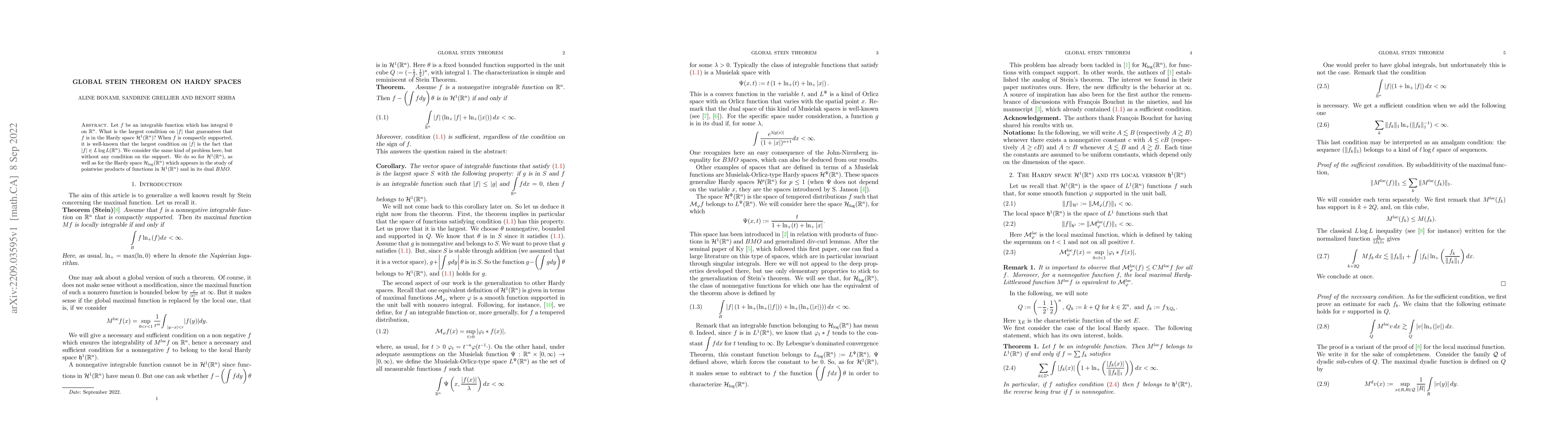 Thumbnail for Global Stein theorem on hardy spaces