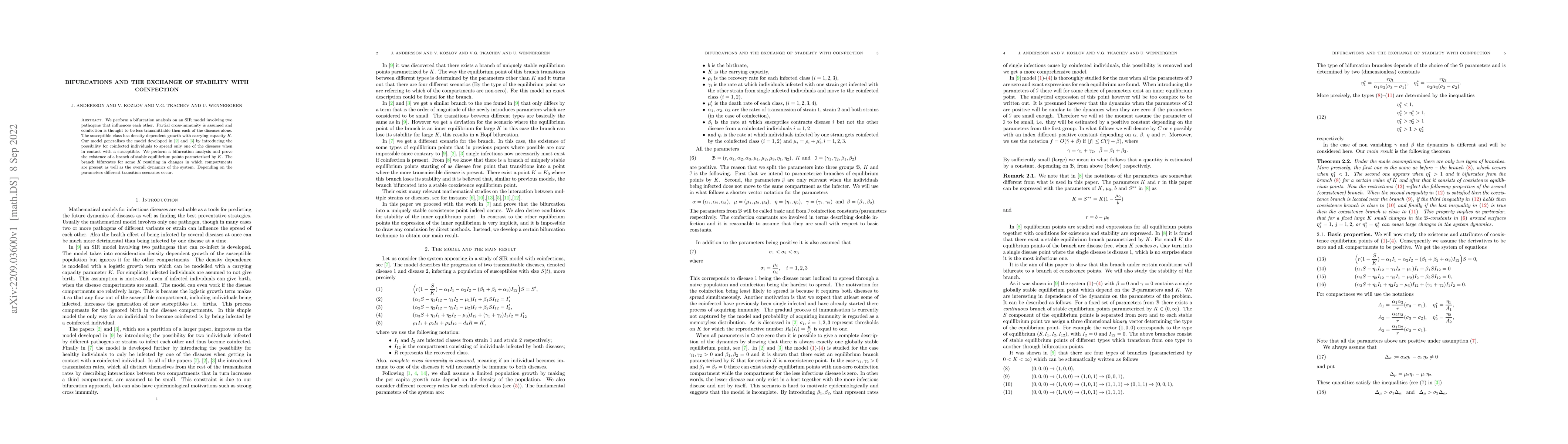 Thumbnail for Bifurcations and the exchange of stability with coinfection